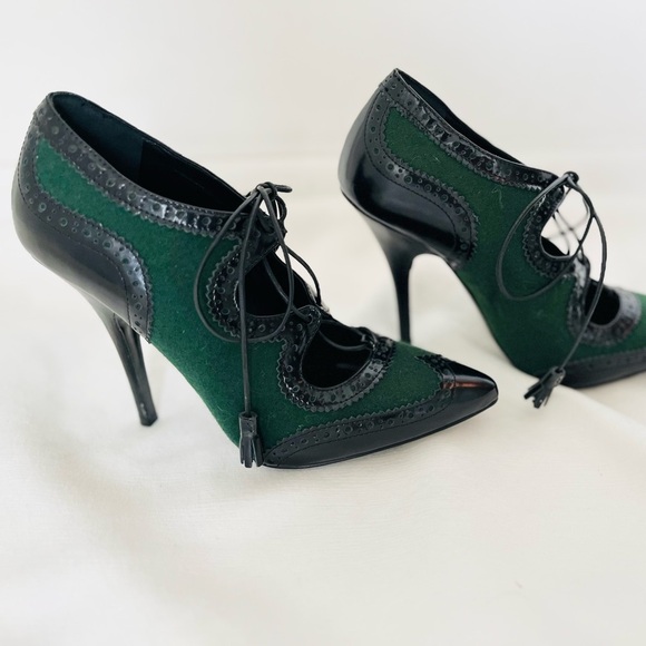 Tory Burch Hawthorne lace up Elegant Green and Black Women's Heels 9 - Picture 3 of 12
